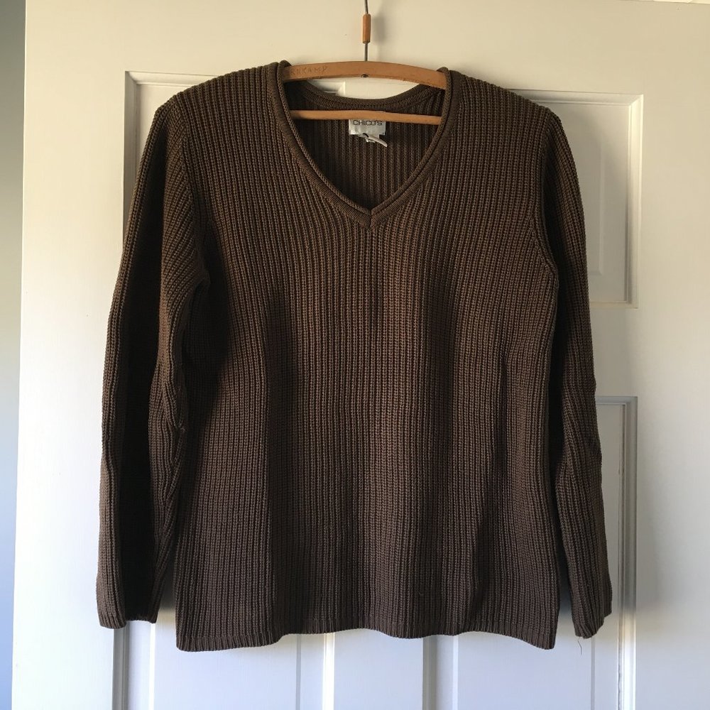 Chico's V-neck silk/cotton sweater Brown. Small